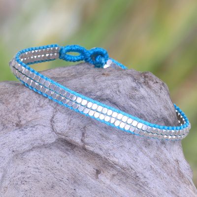 Sterling silver beaded bracelet, Shimmering Path in Turquoise