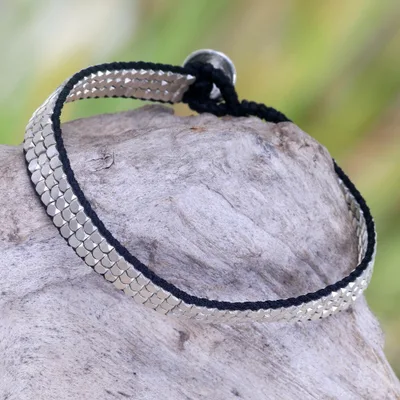 Sterling silver beaded bracelet, Shimmering Road in Black