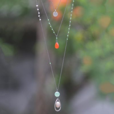 Multi-gemstone triple pendant necklace, Joy and Beauty