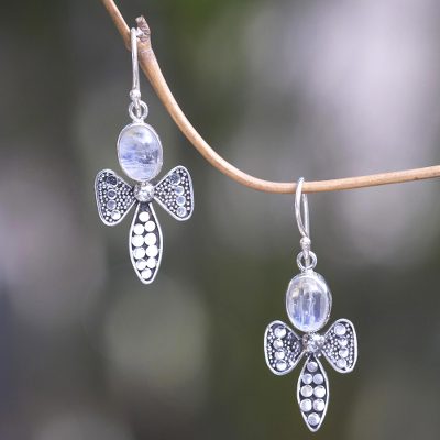 Rainbow moonstone dangle earrings, Bali Bees