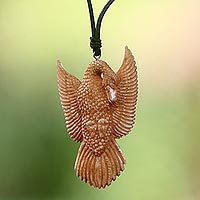 Cow bone and leather pendant necklace,
