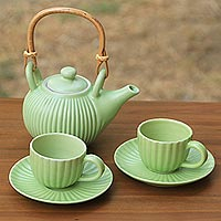 Ceramic tea set Jungle Banana Leaf set for 2 Indonesia