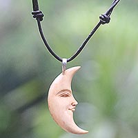 Featured review for Bone and leather pendant necklace, Serene Crescent Moon