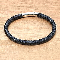 Featured review for Mens sterling silver accented leather bracelet, Brick Road in Black