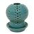 Ceramic candle holder and oil warmer, 'Green Globe' - Green Ceramic Candle Holder with Circle Cutouts (image 2b) thumbail