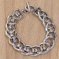 Men's sterling silver link bracelet, 'Brotherhood' - Hand Crafted Men's Sterling Silver Bracelet from Bali