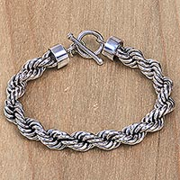 Sterling silver chain bracelet, 'Spiral Bound' - Artisan Crafted Sterling Silver Bracelet with Rope Motif