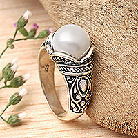 Cultured pearl cocktail ring, Luminous White Blossom