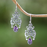 Amethyst dangle earrings, 'Amethyst Forest' - Artisan Crafted Amethyst and Sterling Silver Dangle Earrings