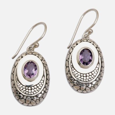 Amethyst dangle earrings, 'Brilliance' - Hand Crafted Amethyst and Sterling Silver Dangle Earrings