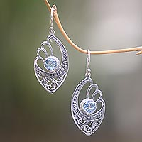 Blue topaz dangle earrings, 'Blue Wings' - Handmade Blue Topaz and Sterling Silver Dangle Earrings
