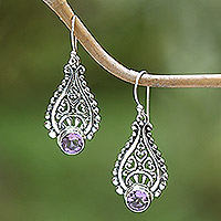 Amethyst dangle earrings, 'Tears of Happiness' - Lacy Amethyst Earrings Handcrafted with Sterling Silver