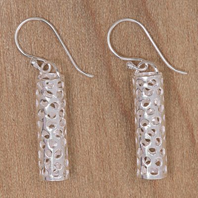 Sterling silver dangle earrings, Hollow Hive