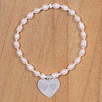 Cultured pearl heart bracelet,