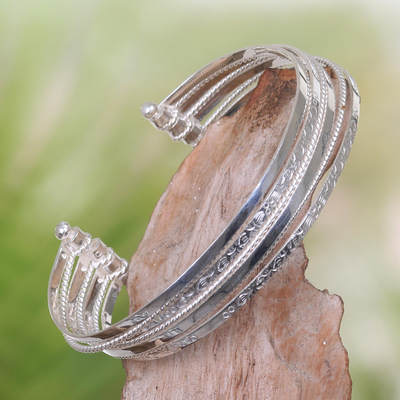 Sterling silver cuff bracelet, 'Unity in Diversity' - Contemporary Handcrafted Sterling Silver Cuff Bracelet