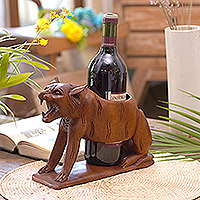 Wood bottle holder Sumatran Tiger Indonesia