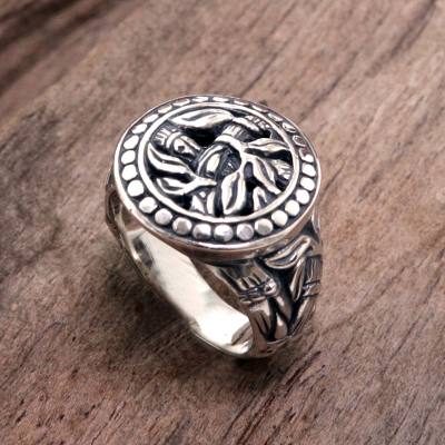 Sterling silver signet ring, Bali Jungle