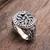Sterling silver signet ring, 'Bali Jungle' - Combination Finish Sterling Silver Ring with Floral Motif thumbail