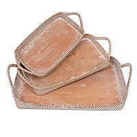 Mahogany and natural fiber trays Lombok Memories set of 3 Indonesia