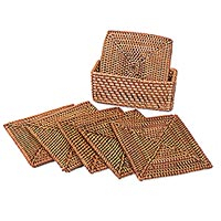 Ate grass coasters Lombok Village set of 6 Indonesia