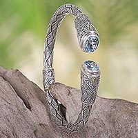 Gold accent blue topaz cuff bracelet,