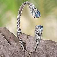 Blue topaz and sterling silver cuff bracelet,