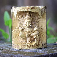 Wood statuette, 'Lord Ganesha' - Crocodile Wood Statuette of Lord Ganesha from Bali