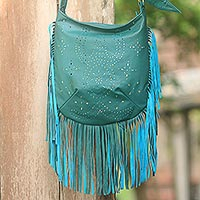 Leather shoulder bag Turquoise Java Stars Indonesia