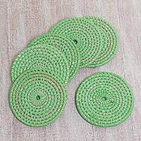 Woven coasters Lombok Pleasure in Green set of 6 Indonesia