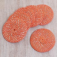 Bamboo coasters Lombok Pleasure in Orange set of 6 Indonesia