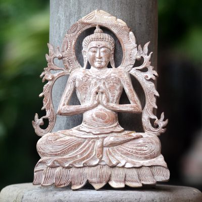 Wood relief panel, Buddha Meditates