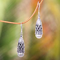 Cultured pearl dangle earrings, Radiant Lotus Bud