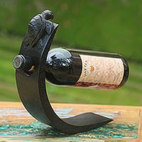 Wood wine bottle holder Black Balinese Turtle Indonesia