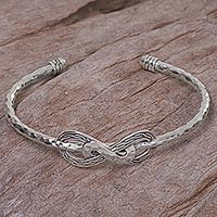 Sterling silver cuff bracelet, 'Infinity Mosaic' - Hand Made Sterling Silver Cuff Bracelet from Indonesia