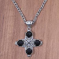 Onyx cross pendant necklace,