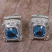 Blue topaz button earrings,