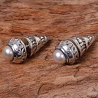 Cultured pearl button earrings,