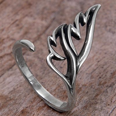 Balinese Artisan Jewelry Leafy Sterling Silver Wrap Ring
