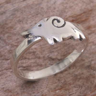 Sterling silver cocktail ring, Caressing Elephant