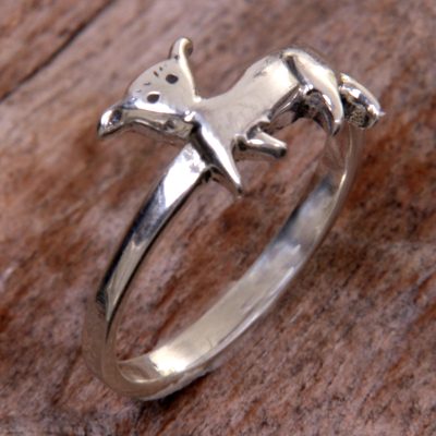 Sterling silver cocktail ring, Perky Puppy Dog