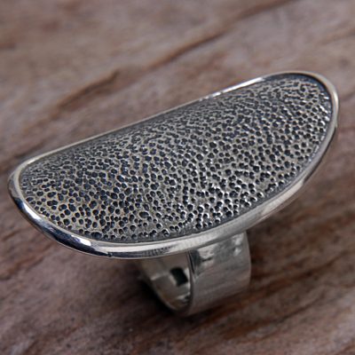 Sterling Silver Textured Combination Finish Cocktail Ring