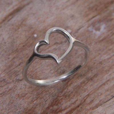Sterling Silver Heart-Shaped Cocktail Ring from Bali