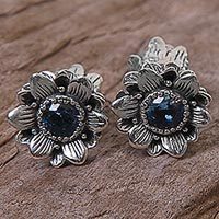 Blue topaz button earrings,