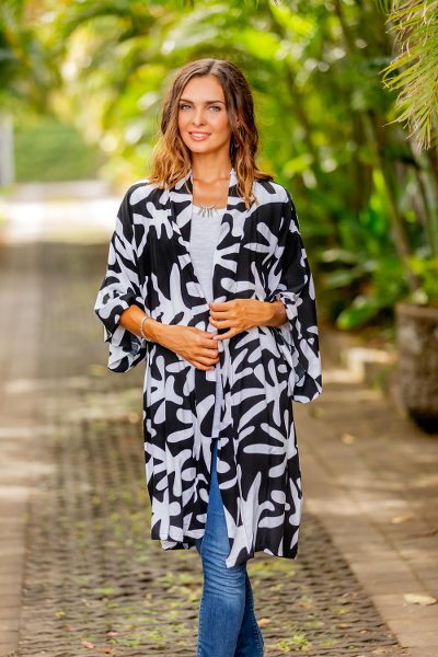 Short rayon robe, Moonlit Fern