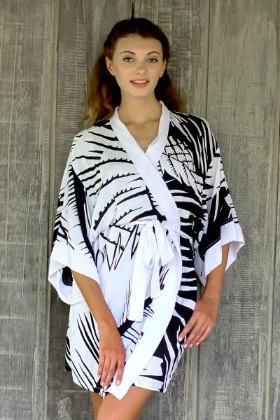 Short rayon robe, White Tiger