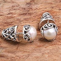 Cultured mabe pearl button earrings,