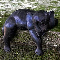 Wood sculpture, 'Elephant Sleeping' - Hand Made Wood Sculpture of Elephant from Indonesia