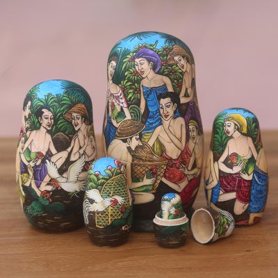 Wood nesting boxes, Tajen (set of 8)
