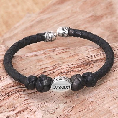 Sterling silver accent leather cuff bracelet, Bali Dream