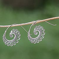 Sterling silver drop earrings, 'Peacock Lace' - Hand Made Sterling Silver Spiral Drop Earrings Indonesia